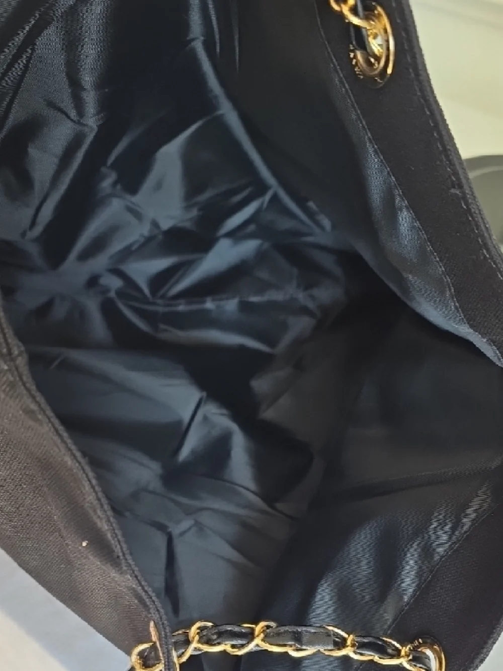 CHANEL Black Canvas Tote with Gold Chain-Strap - Picture 4 of 6